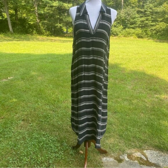 Anthropologie Dresses & Skirts - ANTHROPOLOGIE POSTMARK DRESS MAXI BLACK WHITE STRIPE SLEEVELESS V-NECK SIZE M
